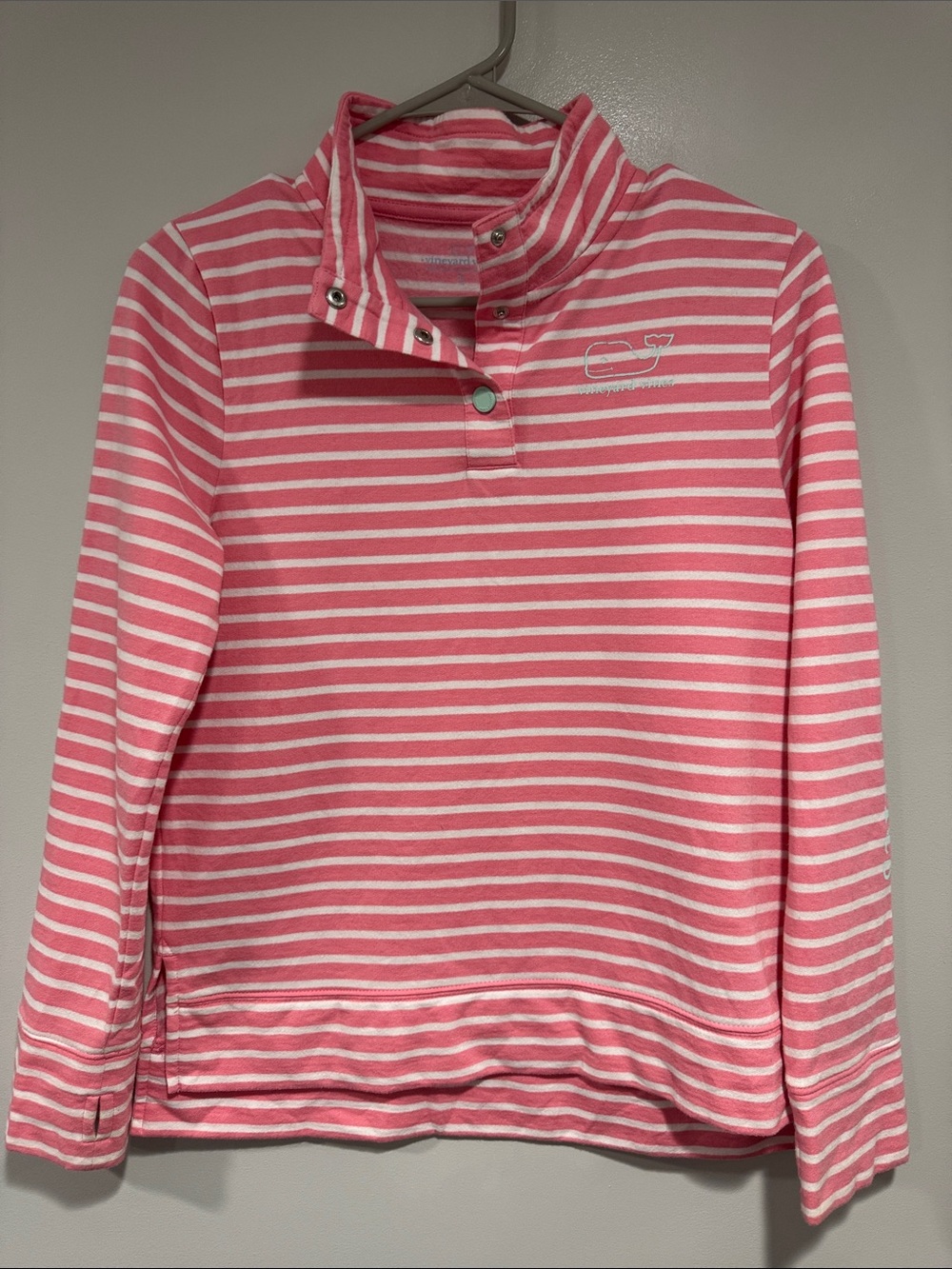 Vineyard Vines Pink & White Striped Girls Size L Pullover